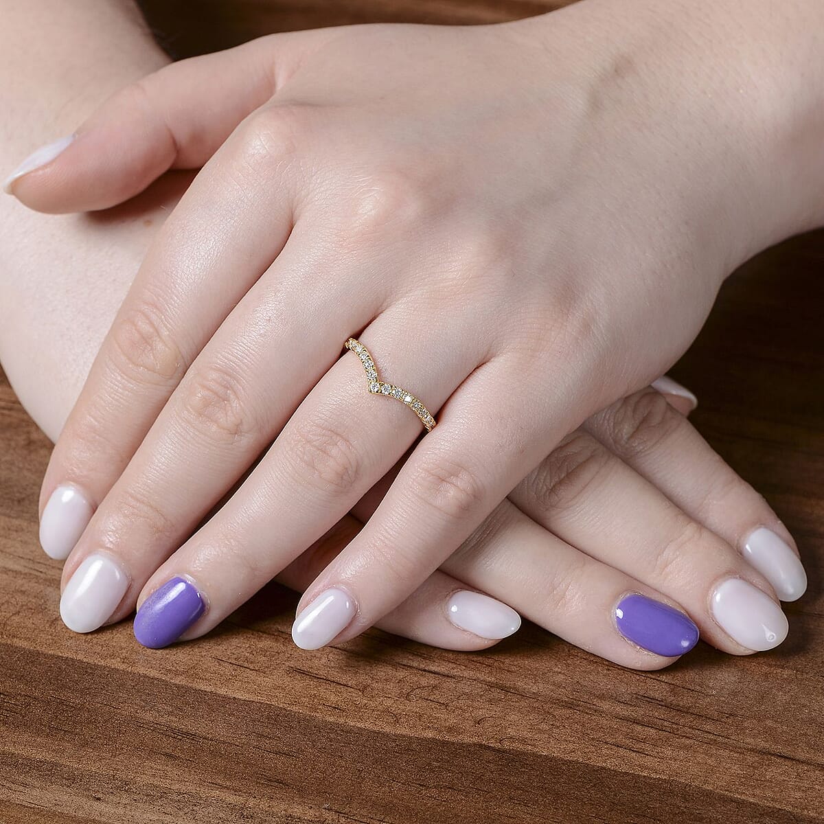 Moissanite Wishbone Ring in Vermeil YG Over Sterling Silver (Size 10.0) 0.35 ctw image number 2