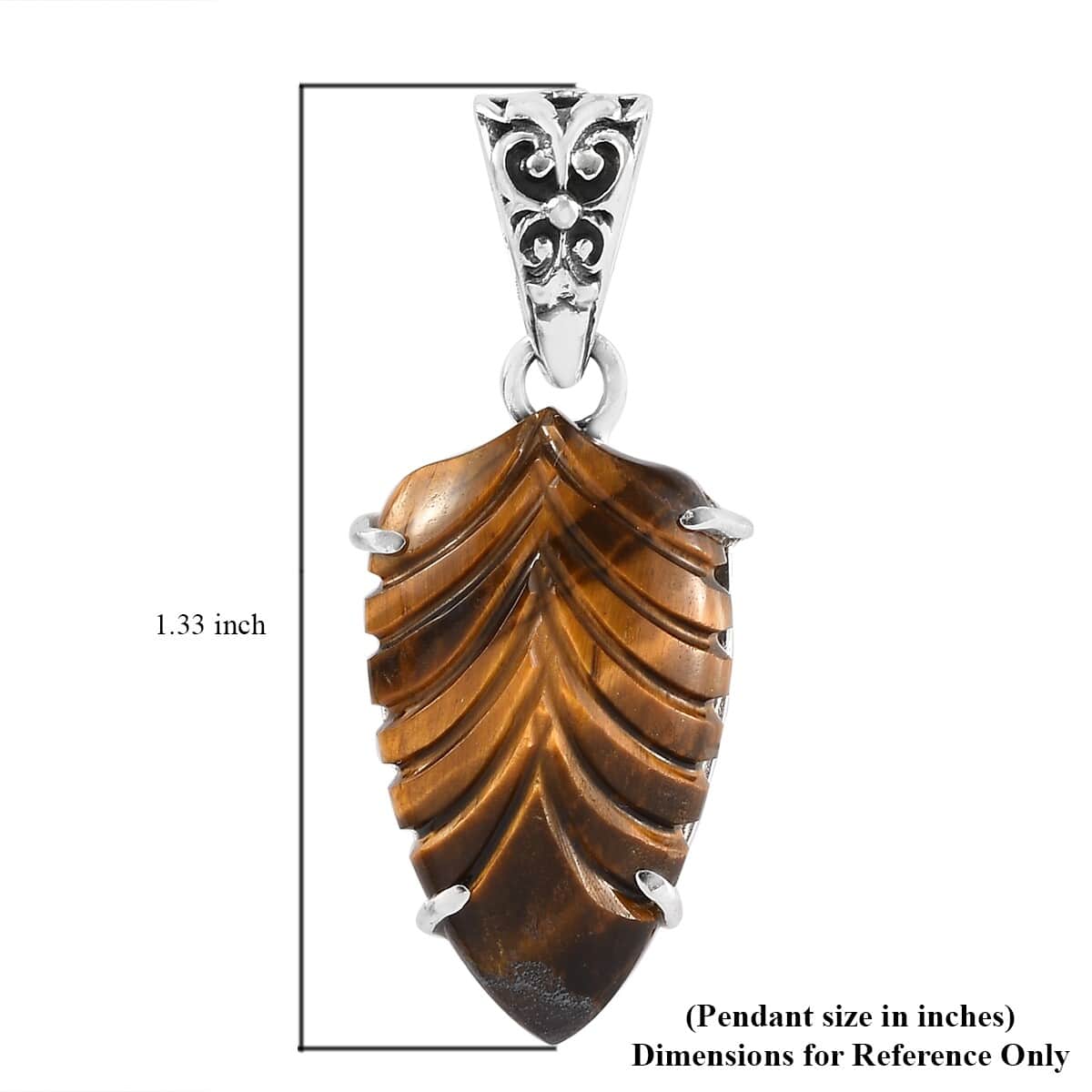 Tiger's Eye Carved Fancy Pendant in Sterling Silver 10.75 ctw image number 4