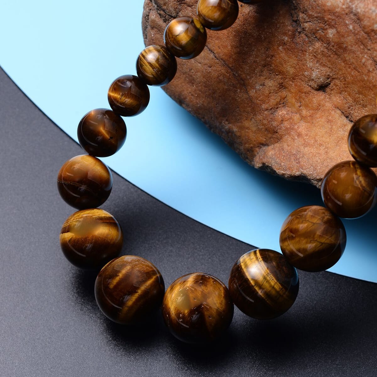 Yellow Tiger's Eye 706.00 ctw Bead Necklace in Rhodium Over Sterling Silver, Single Strand Bead Necklace, Silver Beaded Necklace 20 Inches image number 1