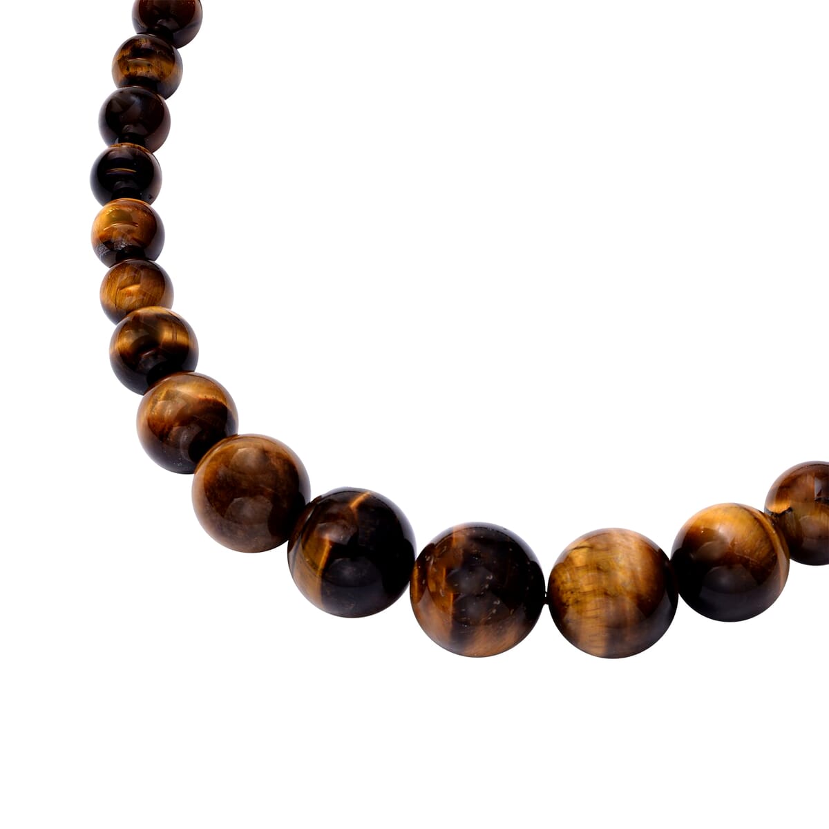 Yellow Tiger's Eye 706.00 ctw Bead Necklace in Rhodium Over Sterling Silver, Single Strand Bead Necklace, Silver Beaded Necklace 20 Inches image number 2