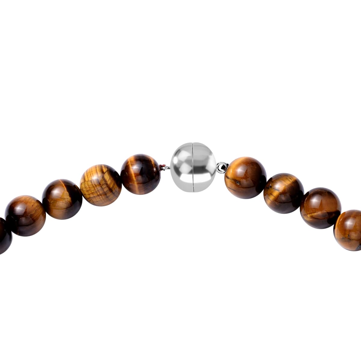 Yellow Tiger's Eye 706.00 ctw Bead Necklace in Rhodium Over Sterling Silver, Single Strand Bead Necklace, Silver Beaded Necklace 20 Inches image number 3