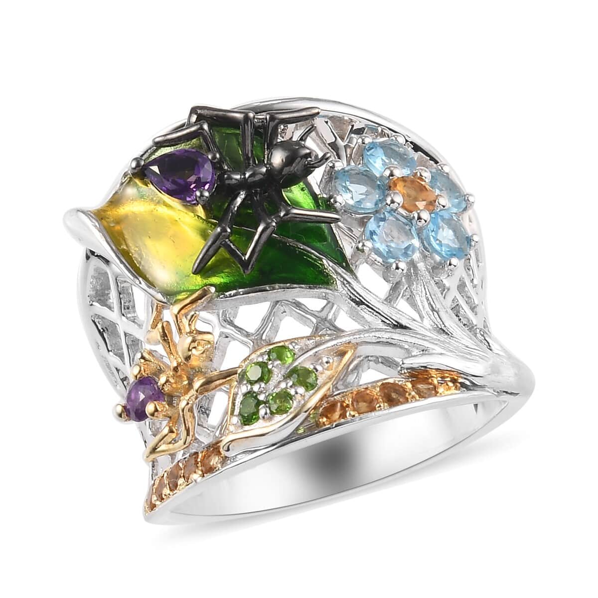 Multi Gemstone Ring in 14K Yellow Gold and Platinum Over Sterling Silver (Size 9.0) 2.00 ctw image number 0