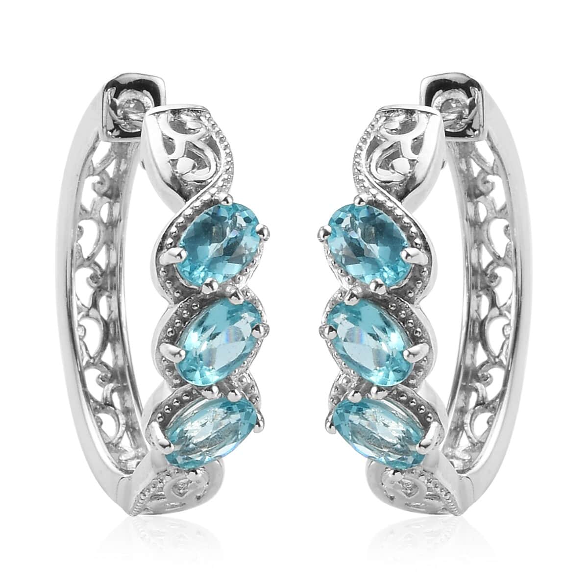 Madagascar Paraiba Apatite Hoop Earrings in Platinum Over Sterling Silver 2.90 ctw image number 0