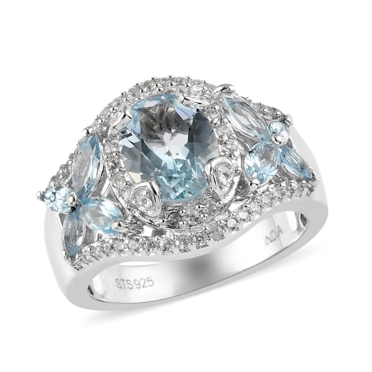 Sky Blue Topaz and Zircon Ring in Platinum Over Sterling Silver (Size 7.0) 5.90 ctw image number 0
