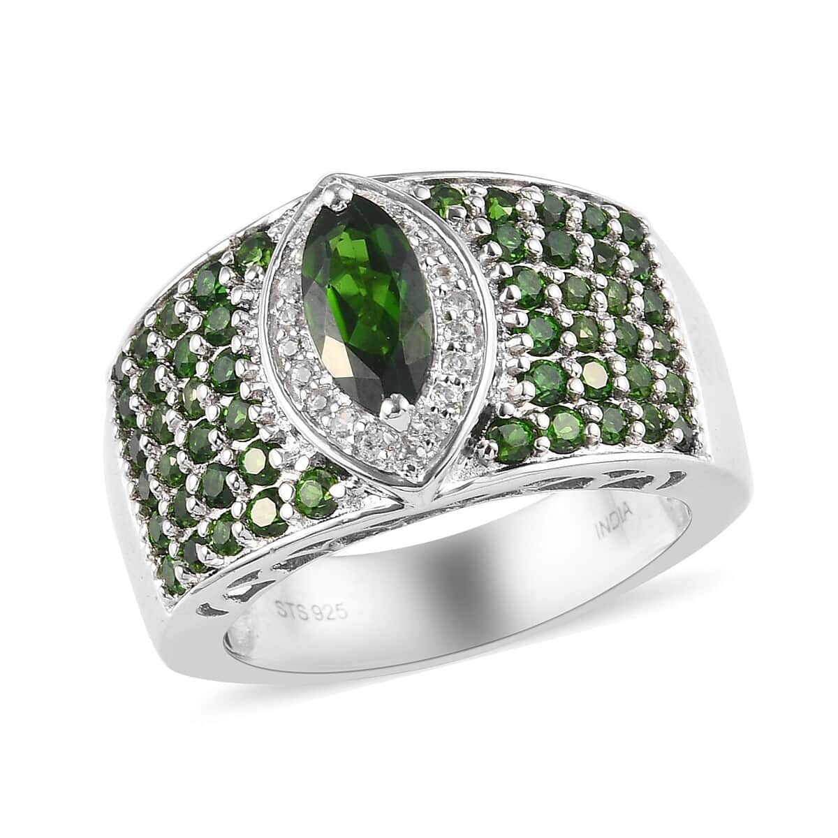 Natural Chrome Diopside and Zircon Ring in Platinum Over Sterling Silver (Size 10) 3.90 ctw image number 0