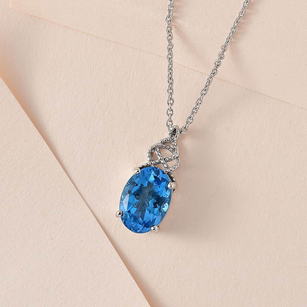 Blue Topaz Solitaire Pendant Necklace 20 Inches in Platinum Over Sterling Silver 7.00 ctw image number 1