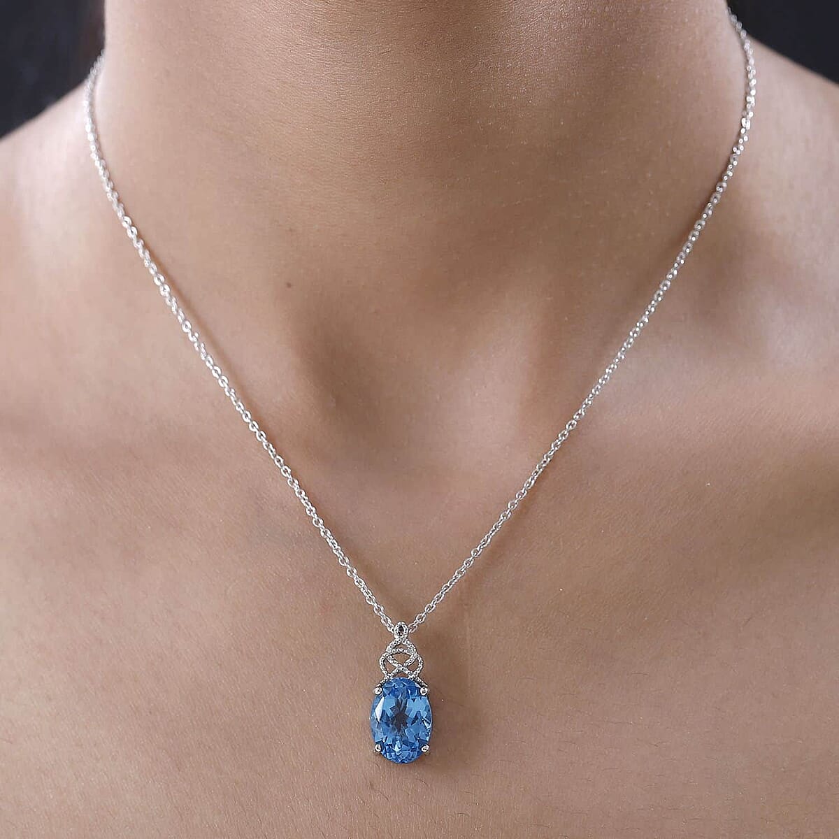 Blue Topaz Solitaire Pendant Necklace 20 Inches in Platinum Over Sterling Silver 7.00 ctw image number 2