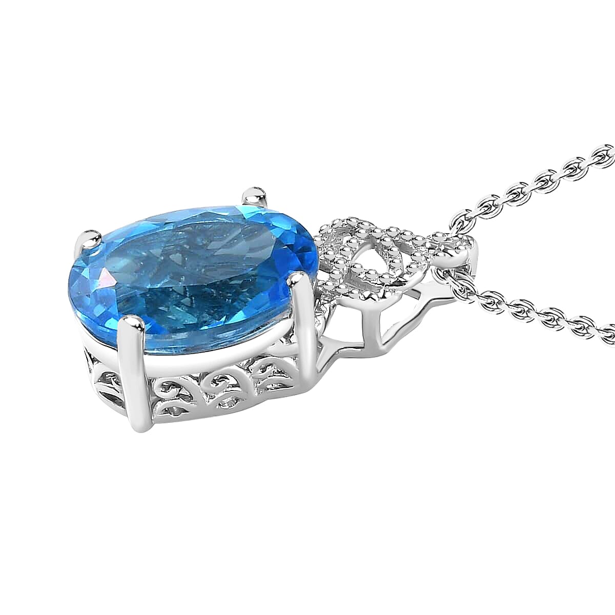 Blue Topaz Solitaire Pendant Necklace 20 Inches in Platinum Over Sterling Silver 7.00 ctw image number 3
