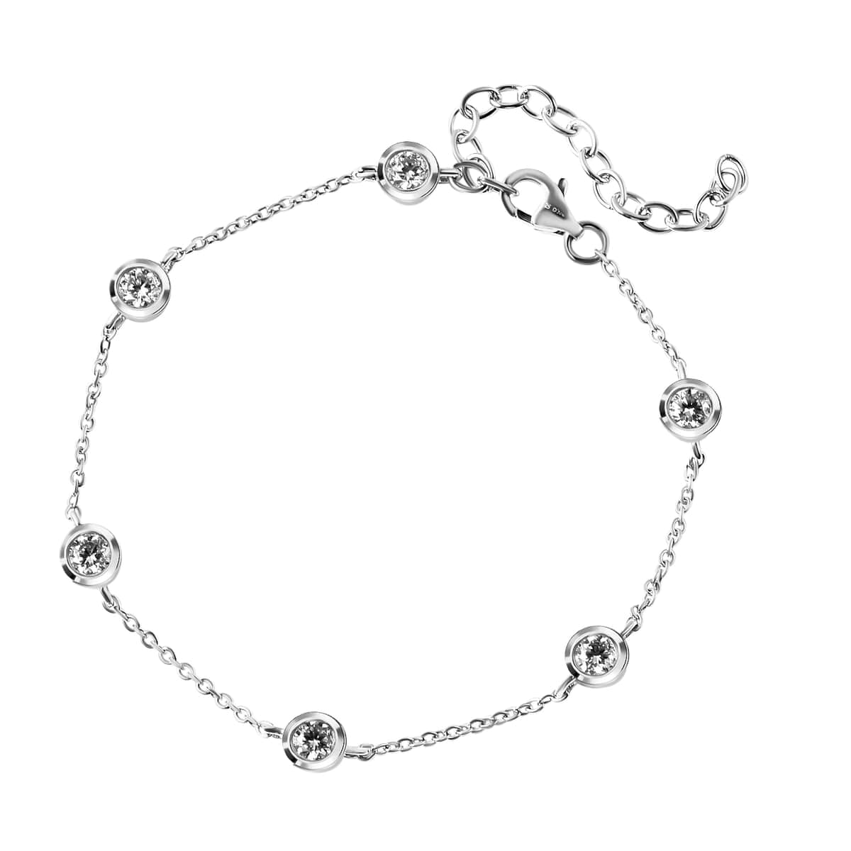 Moissanite Station Bracelet in Rhodium Over Sterling Silver (6.50-8.50In) 1.50 ctw image number 0