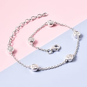 Moissanite Station Bracelet in Rhodium Over Sterling Silver (6.50-8.50In) 1.50 ctw