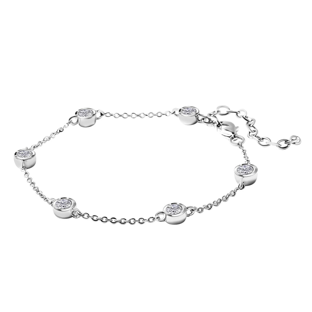 Moissanite Station Bracelet in Rhodium Over Sterling Silver (6.50-8.50In) 1.50 ctw image number 2