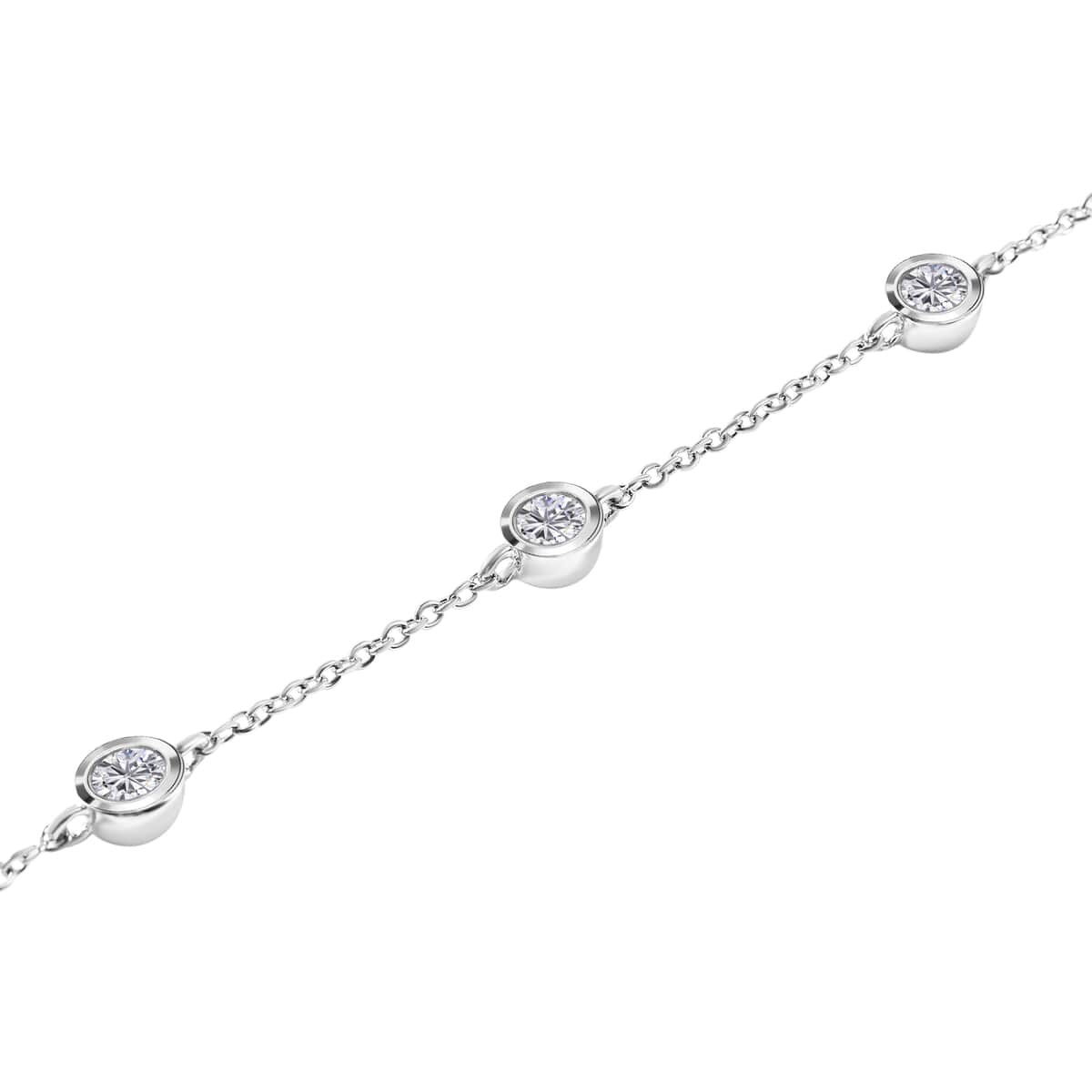 Moissanite Station Bracelet in Rhodium Over Sterling Silver (6.50-8.50In) 1.50 ctw image number 3