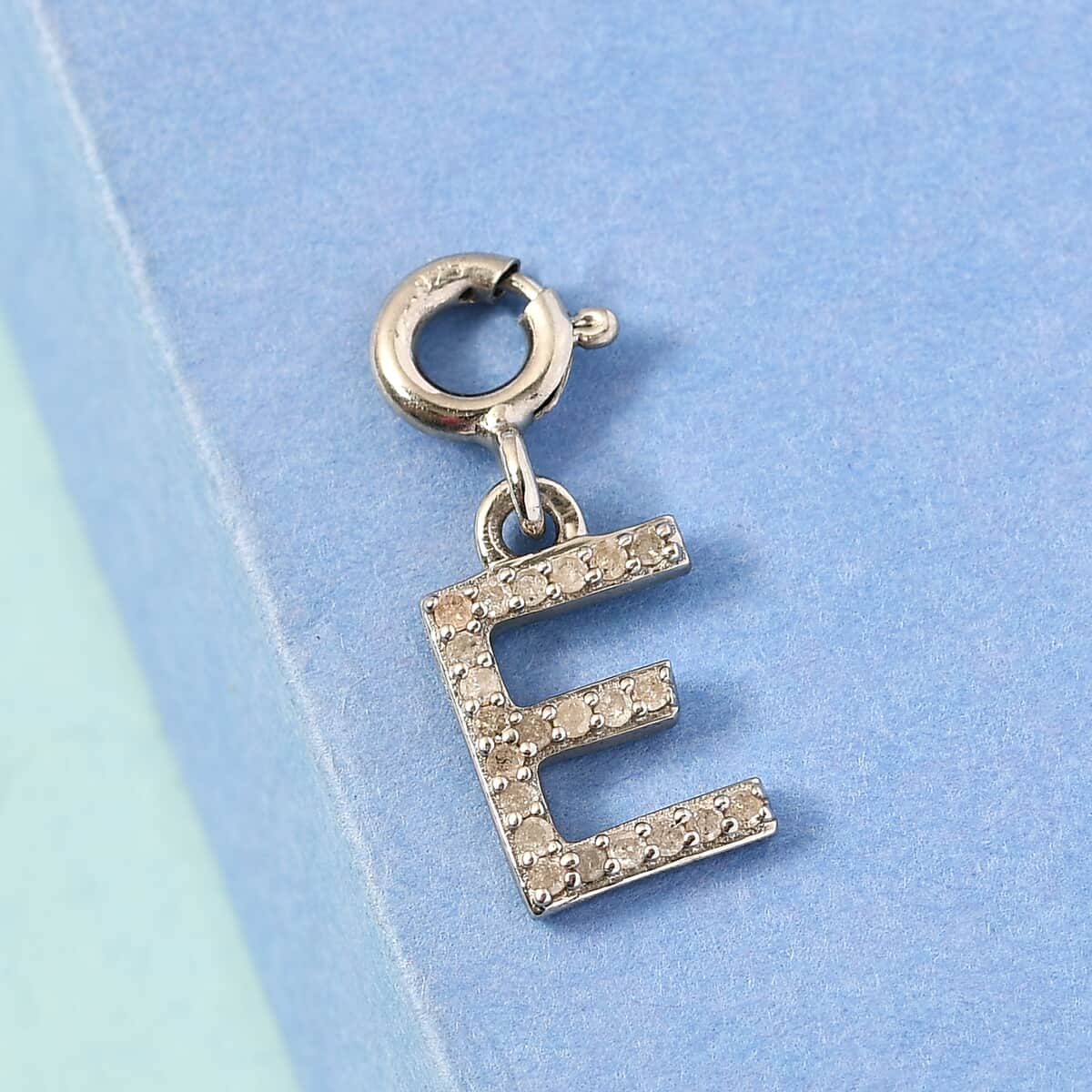 Diamond Initial E Charm in Platinum Over Sterling Silver 0.13 ctw image number 1
