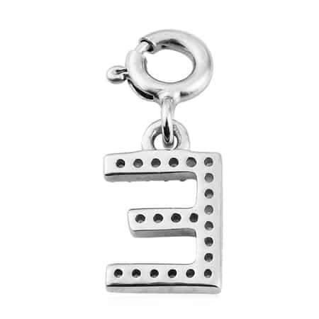 Diamond Initial E Charm in Platinum Over Sterling Silver 0.13 ctw image number 4