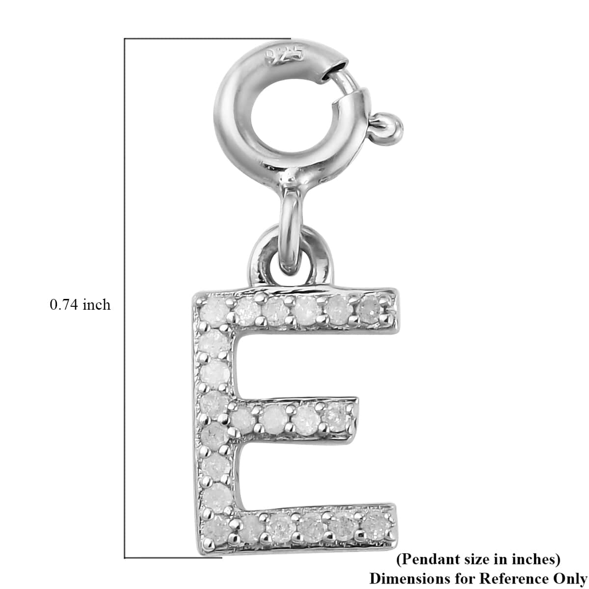 Diamond Initial E Charm in Platinum Over Sterling Silver 0.13 ctw image number 5