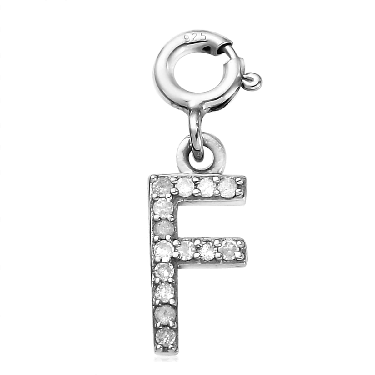 Diamond Initial F Charm in Platinum Over Sterling Silver 0.13 ctw image number 0