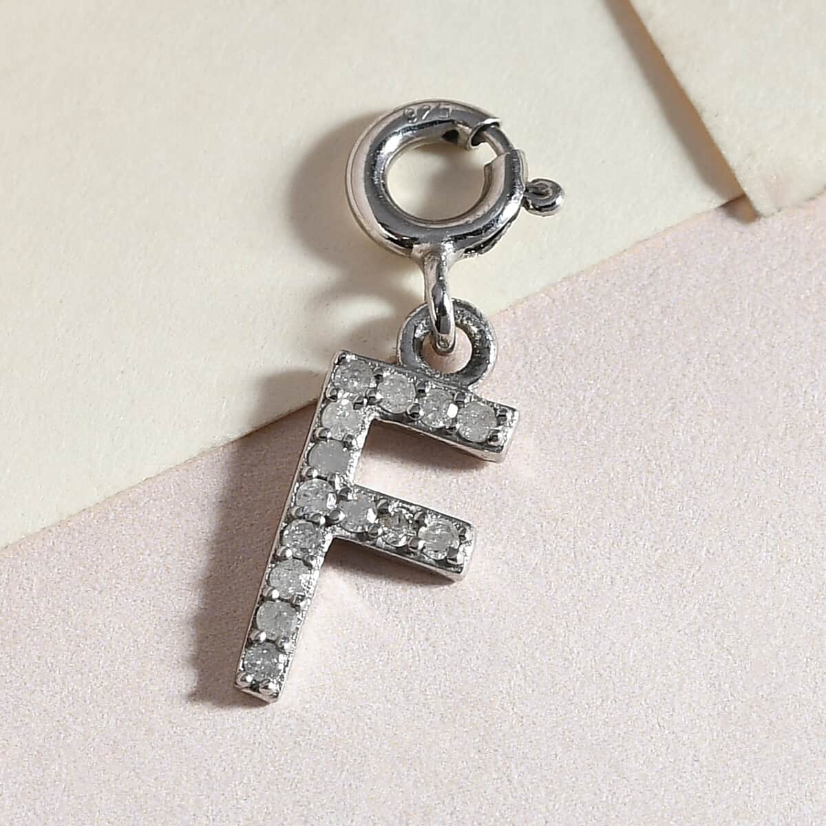 Diamond Initial F Charm in Platinum Over Sterling Silver 0.13 ctw image number 1