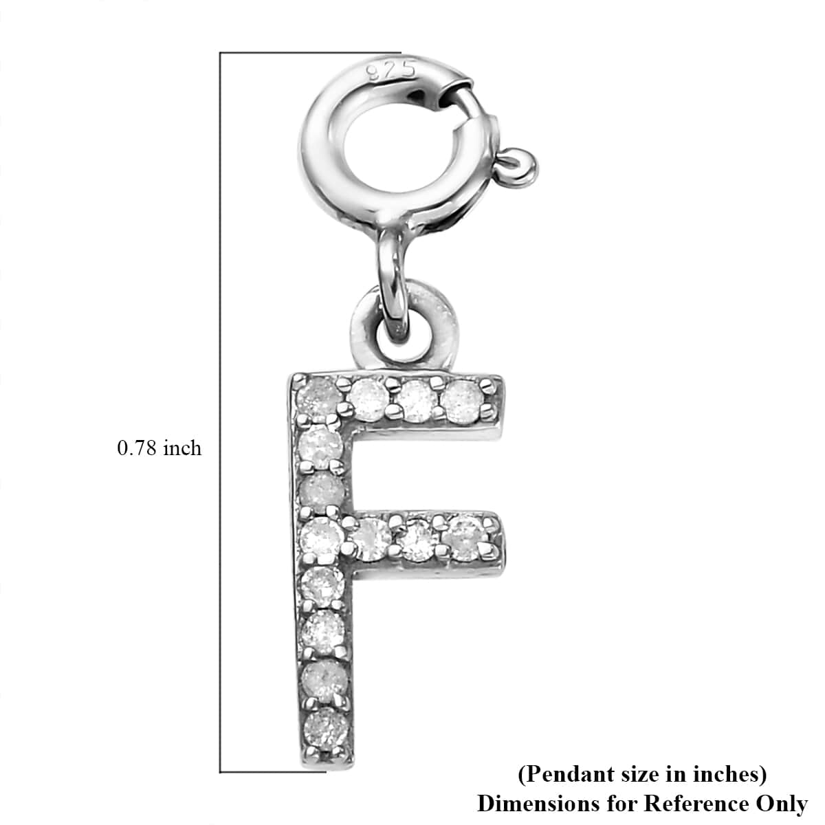 Diamond Initial F Charm in Platinum Over Sterling Silver 0.13 ctw image number 3