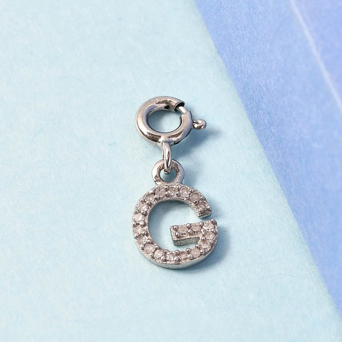 Diamond Initial G Charm in Platinum Over Sterling Silver 0.12 ctw image number 1