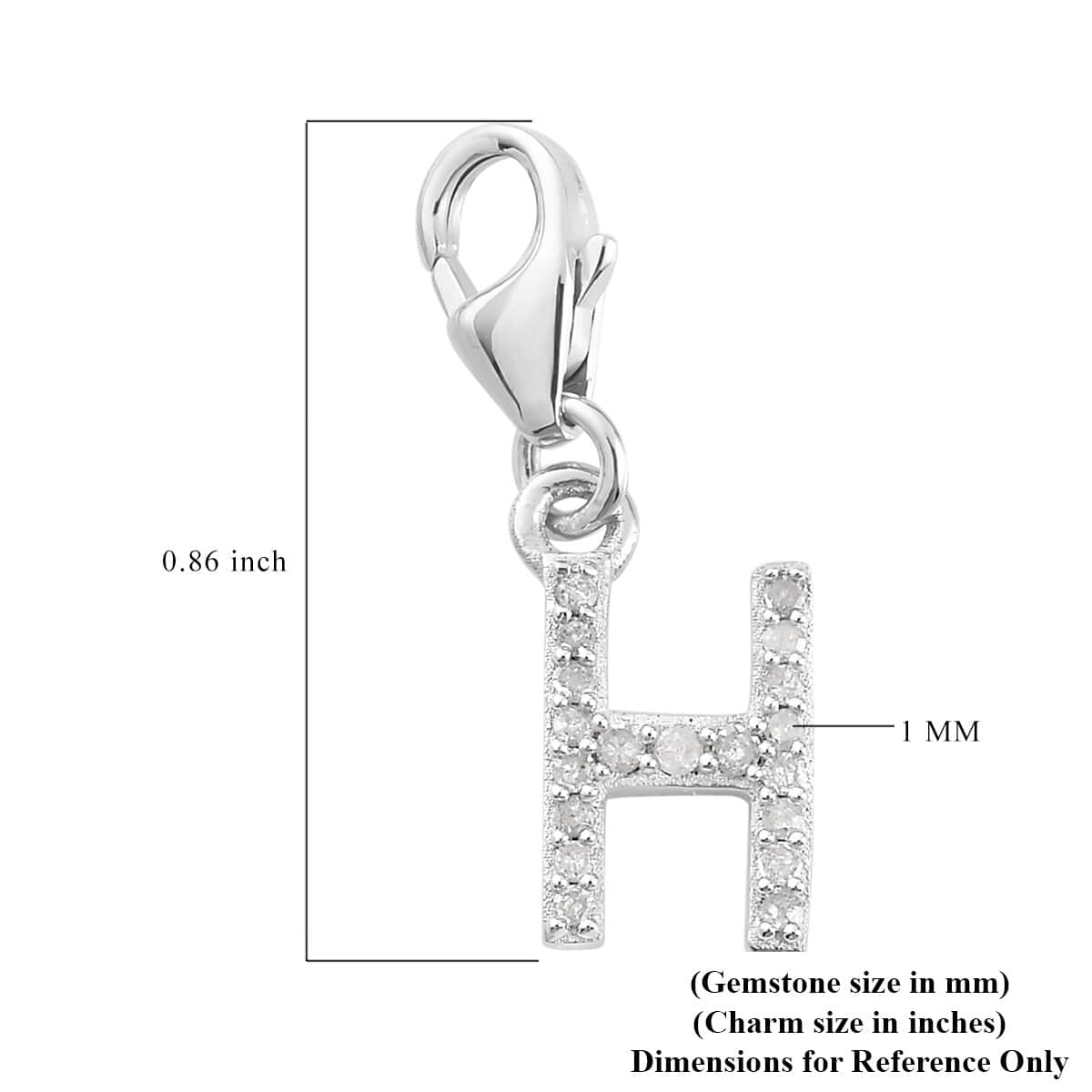 Diamond Initial H Charm in Platinum Over Sterling Silver 0.12 ctw image number 2