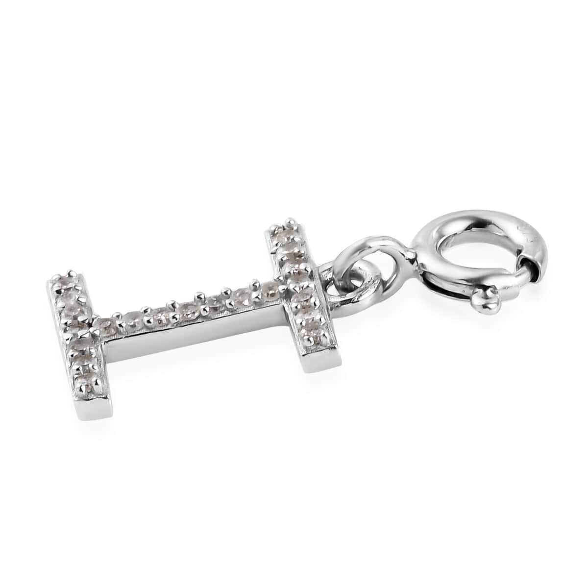 Diamond Initial I Charm in Platinum Over Sterling Silver 0.10 ctw image number 3