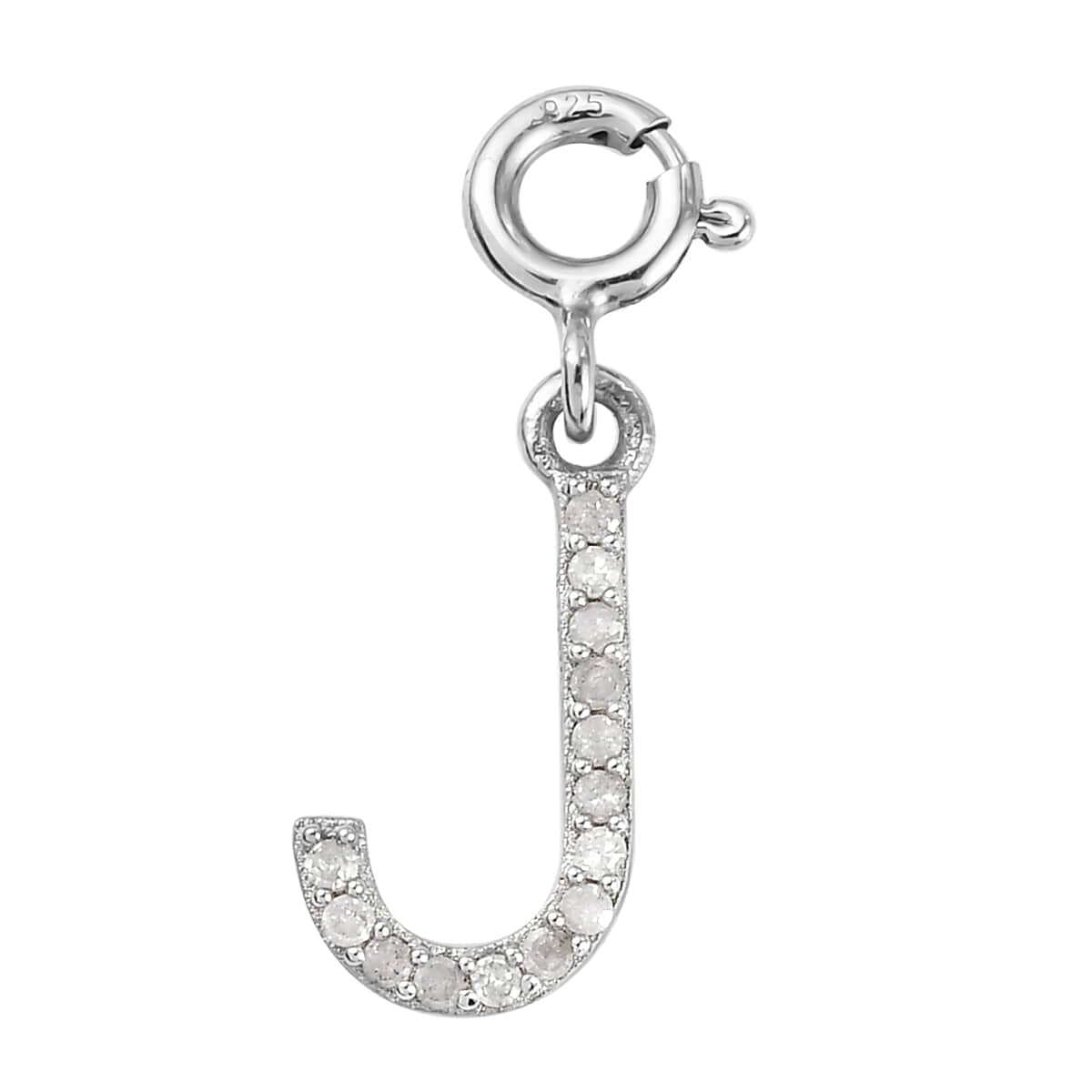 Diamond Initial J Charm in Platinum Over Sterling Silver 0.13 ctw image number 0