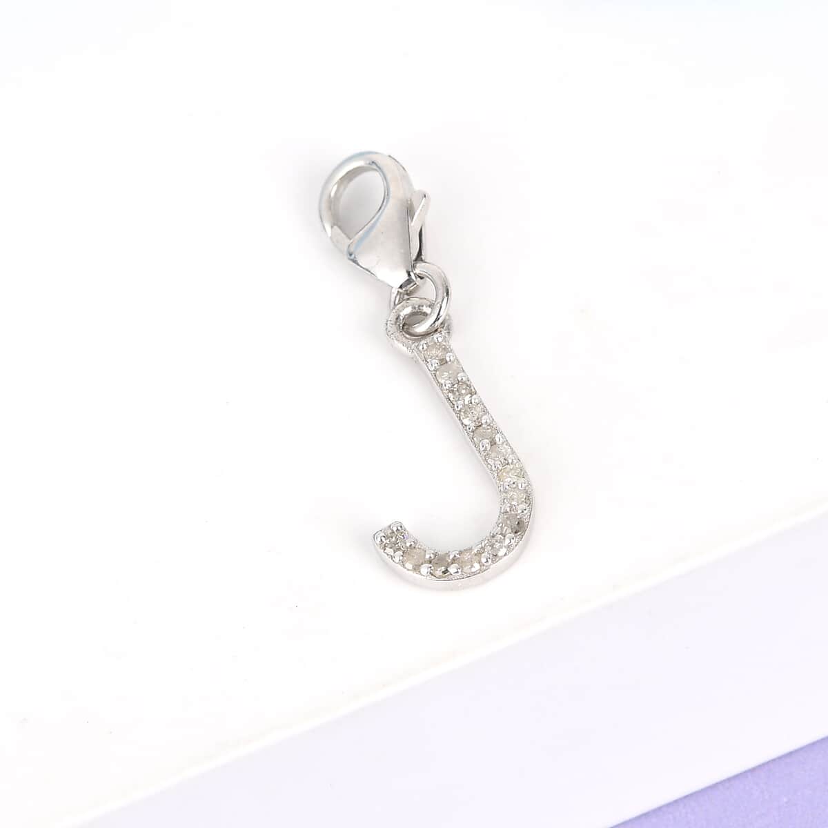 Diamond Initial J Charm in Platinum Over Sterling Silver 0.13 ctw image number 1