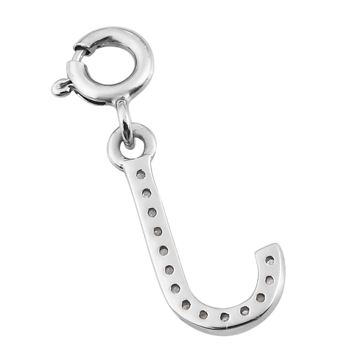 Diamond Initial J Charm in Platinum Over Sterling Silver 0.13 ctw image number 4