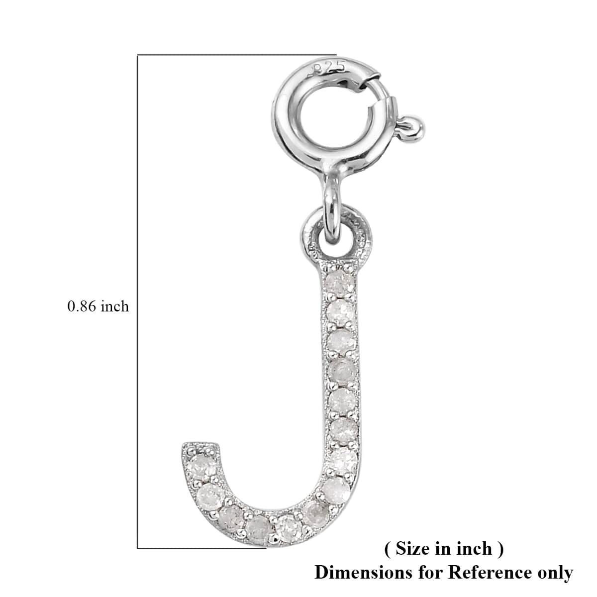 Diamond Initial J Charm in Platinum Over Sterling Silver 0.13 ctw image number 5