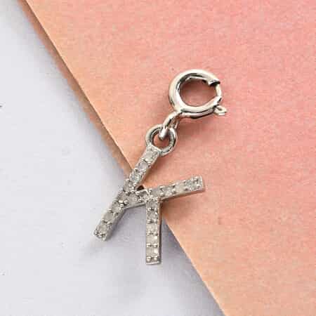 Diamond Initial K Charm in Platinum Over Sterling Silver 0.13 ctw image number 1