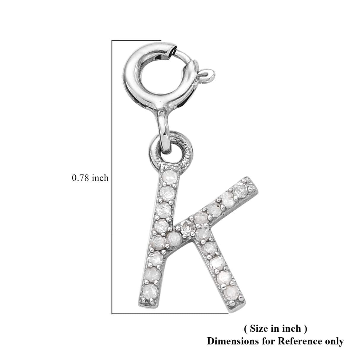 Diamond Initial K Charm in Platinum Over Sterling Silver 0.13 ctw image number 3