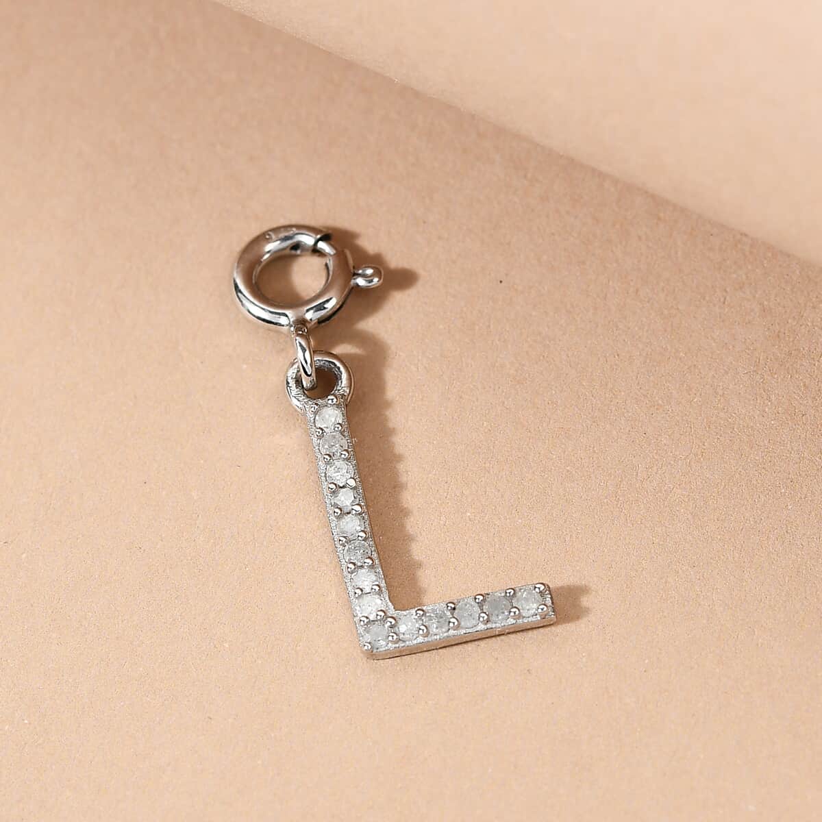 Diamond Initial L Charm in Platinum Over Sterling Silver 0.13 ctw image number 1