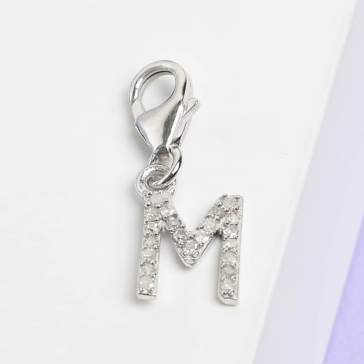 Diamond Initial M Charm in Platinum Over Sterling Silver 0.12 ctw image number 1
