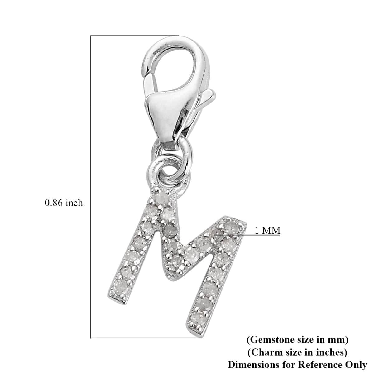 Diamond Initial M Charm in Platinum Over Sterling Silver 0.12 ctw image number 2