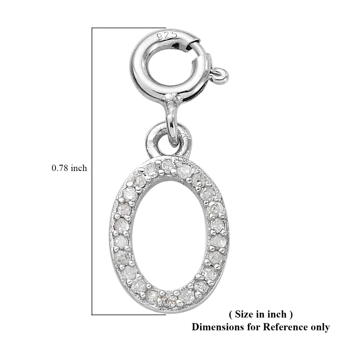 Diamond Initial O Charm in Platinum Over Sterling Silver 0.12 ctw image number 3