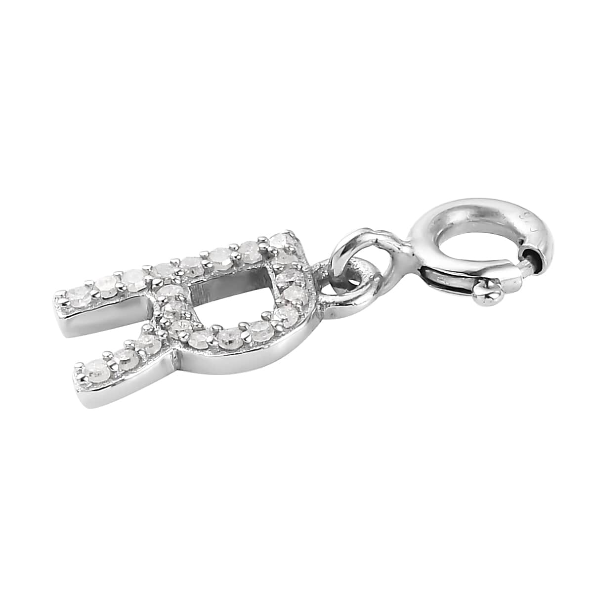 Diamond Initial R Charm in Platinum Over Sterling Silver 0.13 ctw image number 3