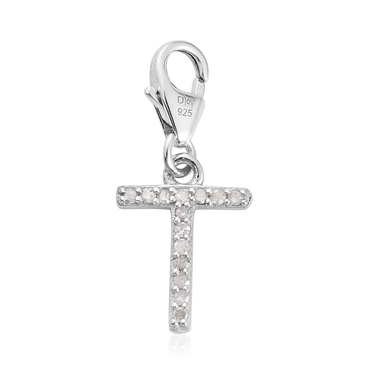 Diamond Initial T Charm in Platinum Over Sterling Silver 0.13 ctw image number 0