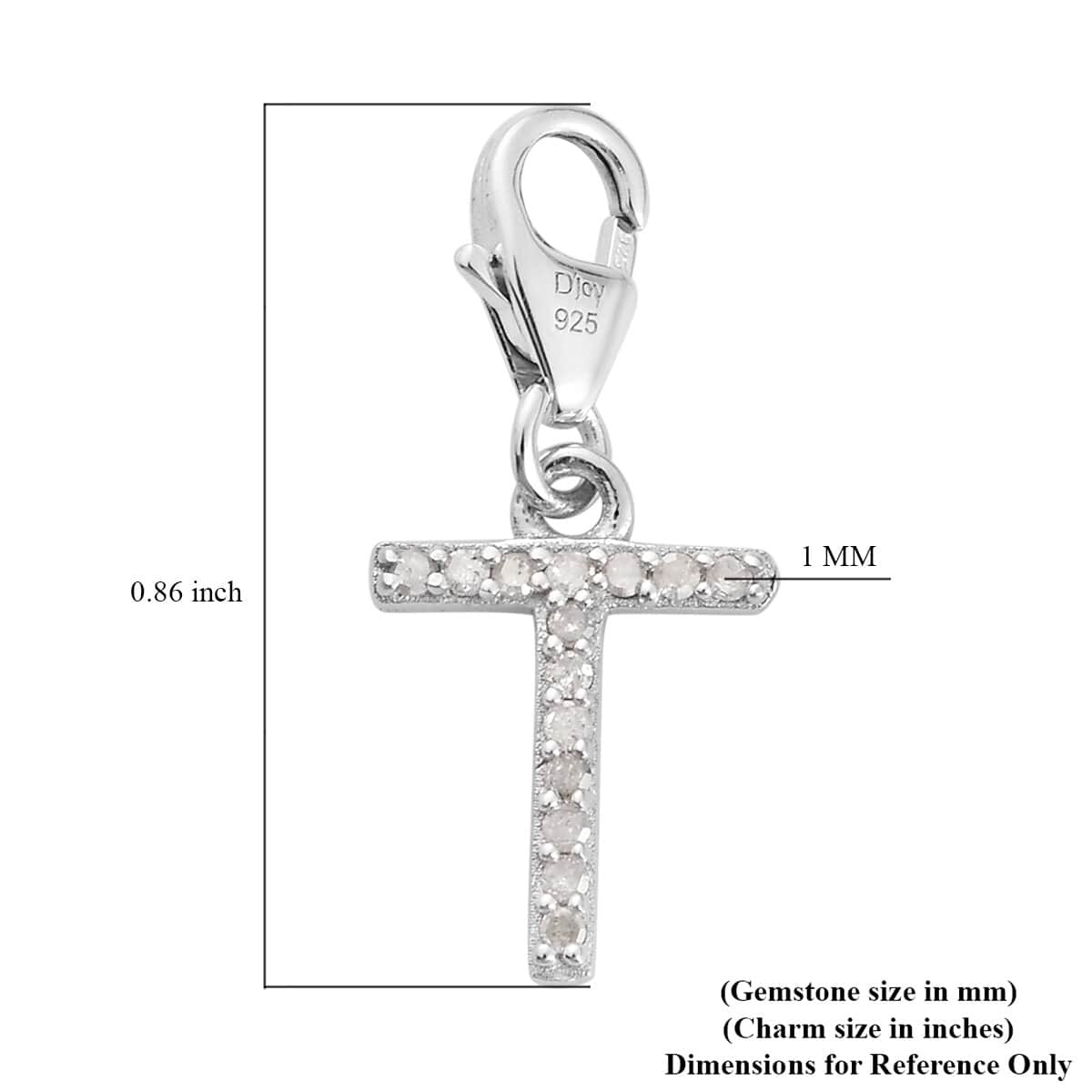 Diamond Initial T Charm in Platinum Over Sterling Silver 0.13 ctw image number 2