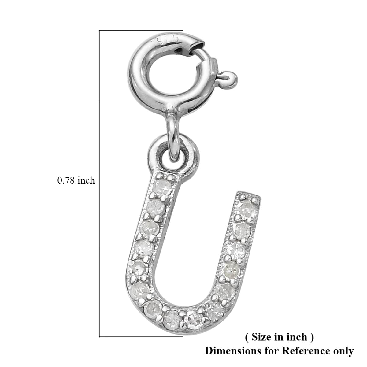 Diamond Initial U Charm in Platinum Over Sterling Silver 0.13 ctw image number 3