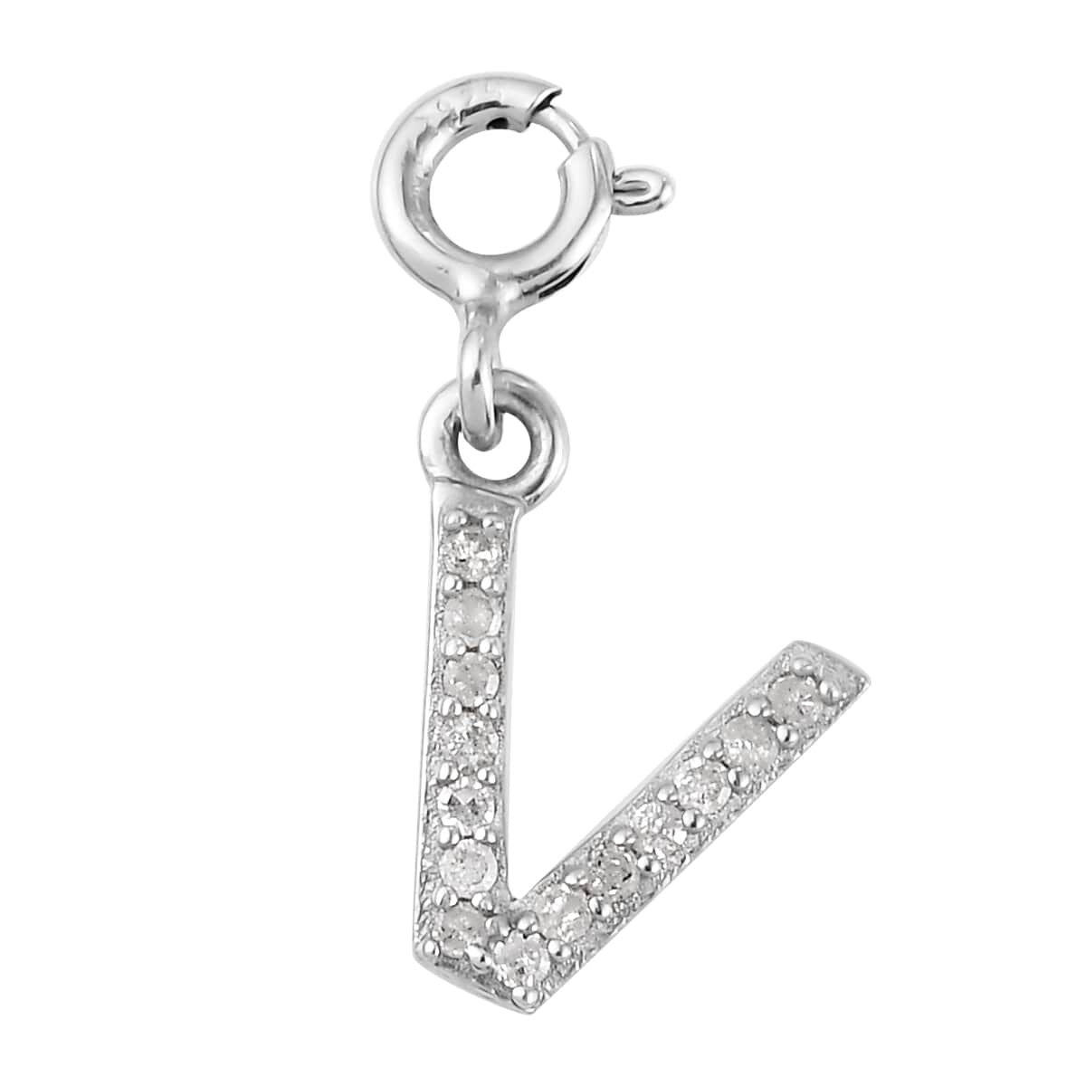 Diamond Initial V Charm in Platinum Over Sterling Silver 0.13 ctw image number 0