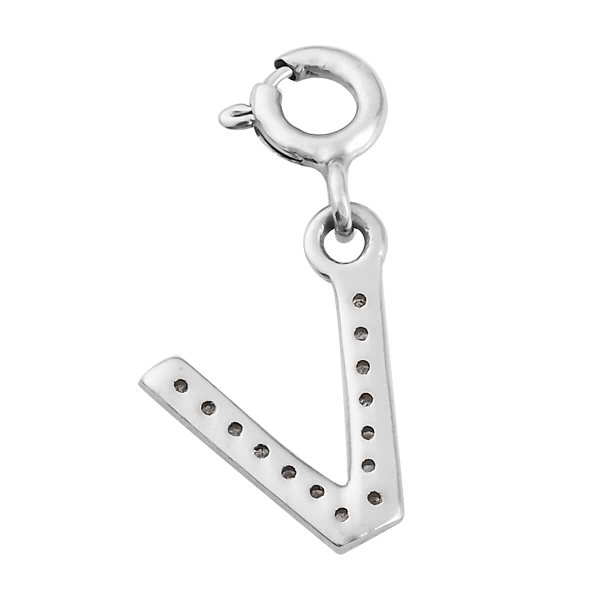 Diamond Initial V Charm in Platinum Over Sterling Silver 0.13 ctw image number 4