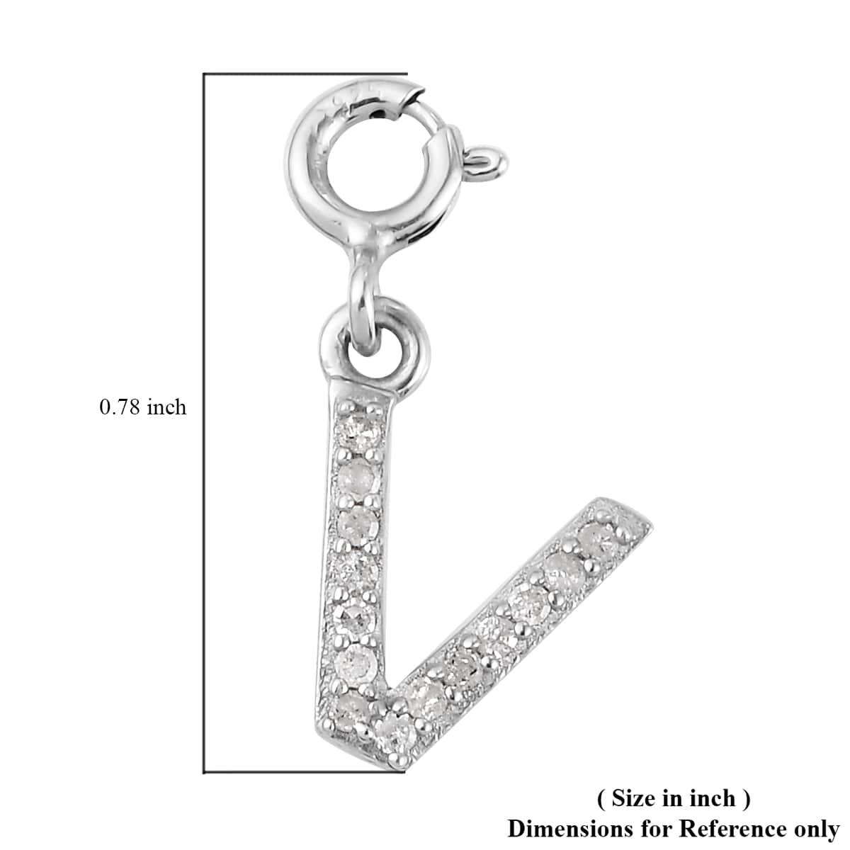 Diamond Initial V Charm in Platinum Over Sterling Silver 0.13 ctw image number 5