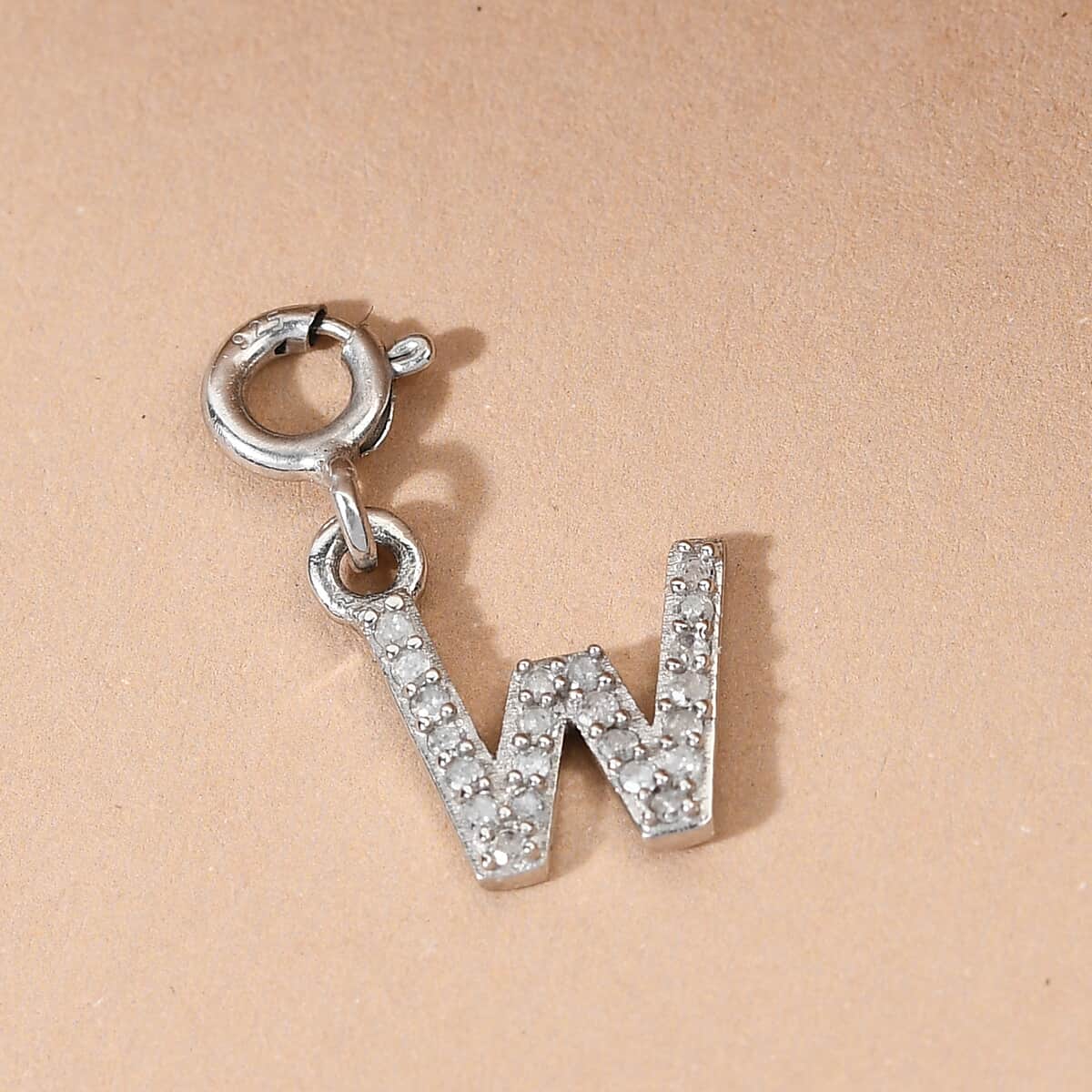 Diamond Initial W Charm in Platinum Over Sterling Silver 0.13 ctw image number 1