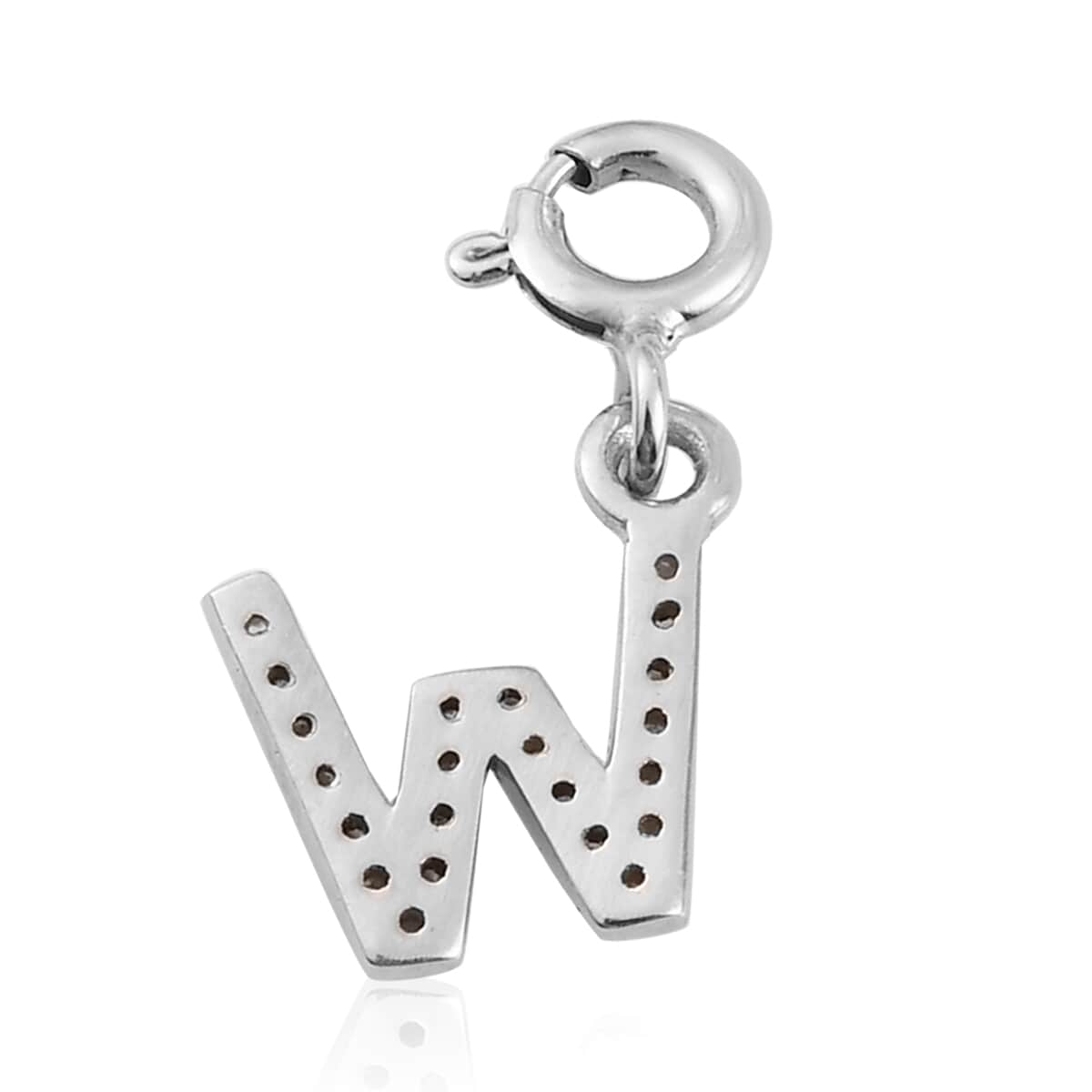 Diamond Initial W Charm in Platinum Over Sterling Silver 0.13 ctw image number 4
