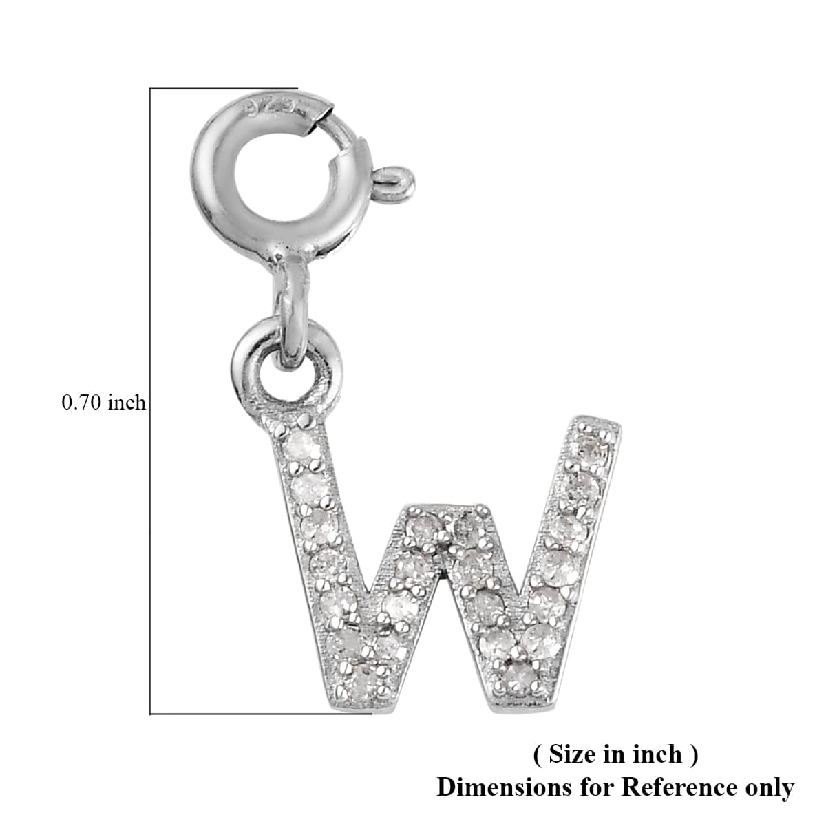 Diamond Initial W Charm in Platinum Over Sterling Silver 0.13 ctw image number 5