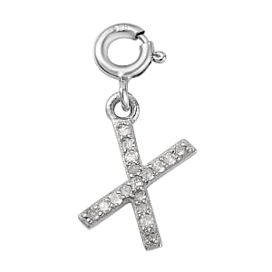 Diamond Initial X Charm in Platinum Over Sterling Silver 0.12 ctw