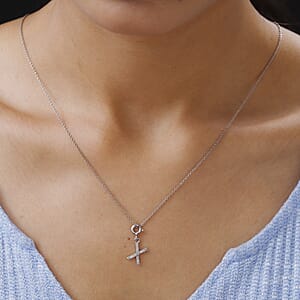 Diamond Initial X Charm in Platinum Over Sterling Silver 0.12 ctw