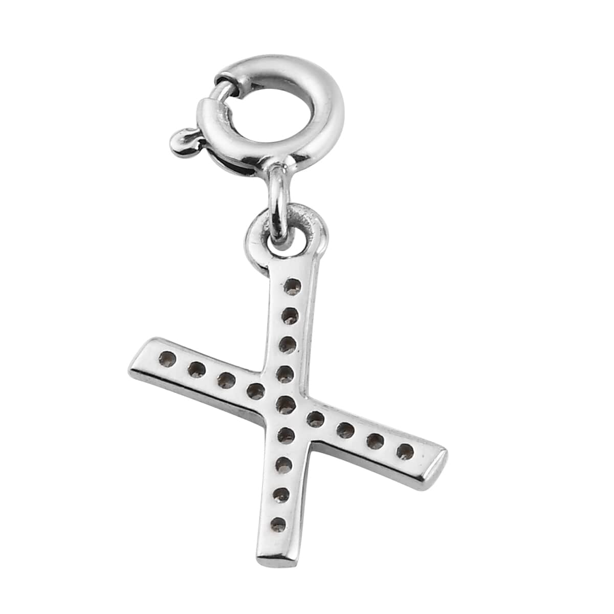 Diamond Initial X Charm in Platinum Over Sterling Silver 0.12 ctw image number 4