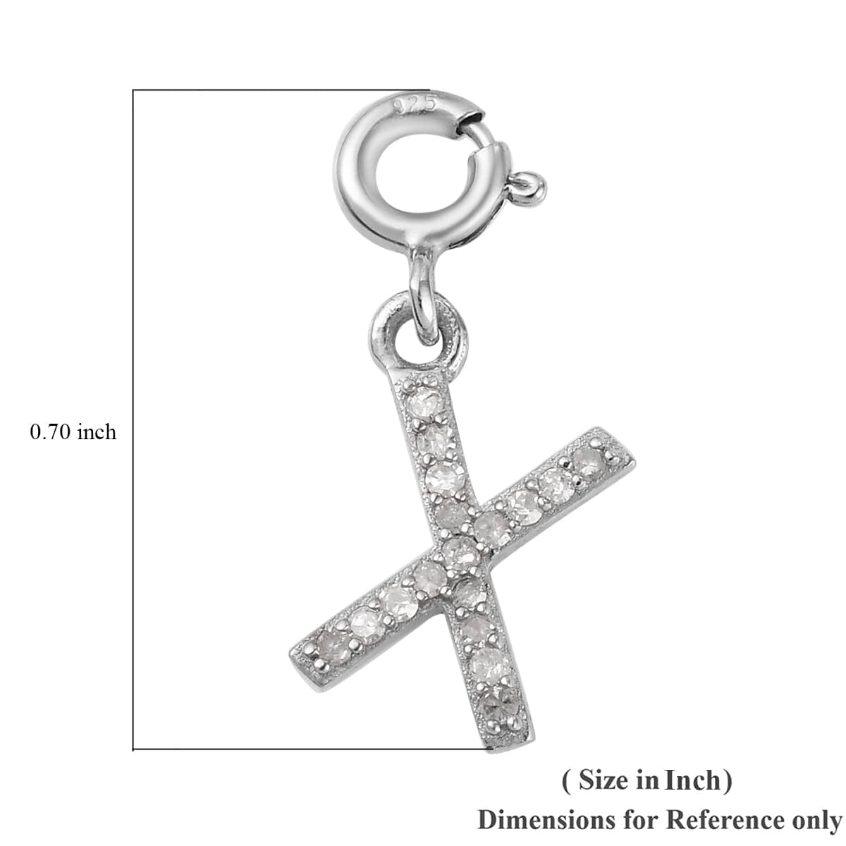 Diamond Initial X Charm in Platinum Over Sterling Silver 0.12 ctw image number 5