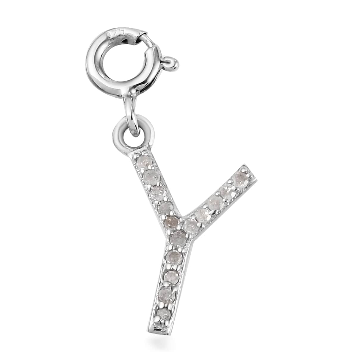 Diamond Initial Y Charm in Platinum Over Sterling Silver 0.12 ctw image number 0
